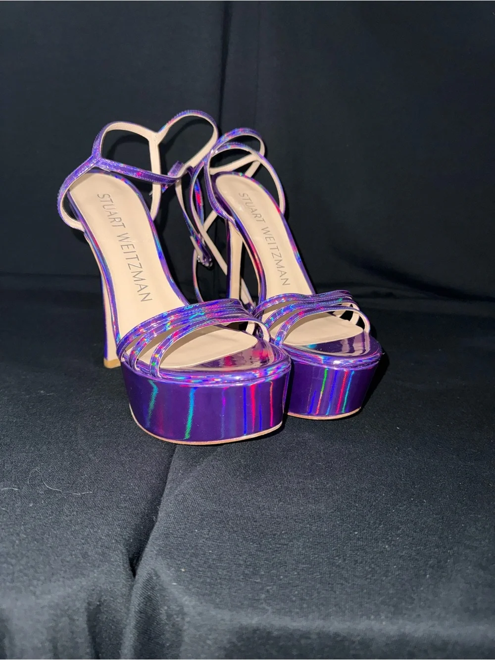 Stuart Weitzman Purple Iridescent Metallic Platform Sandals